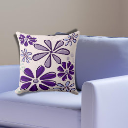 Coussin Doodle Abstrait à fleurs violettes