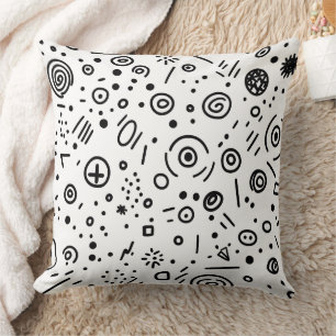 Coussin Doodle Abstrait Dessiné à la Main - Noir et Blanc
