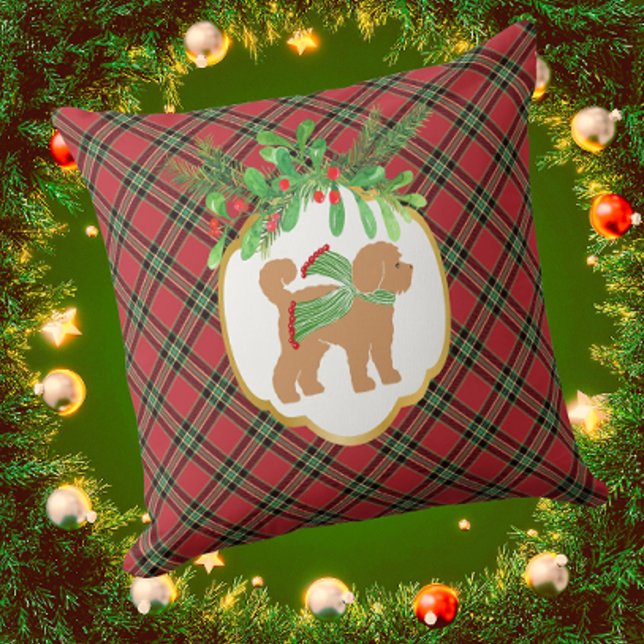 Coussin Doodle Chien Rouge Noël Plaid Holiday (Too cute! )