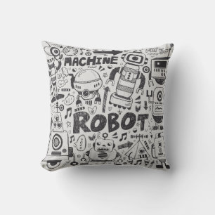 Coussin doodle robot élément, illustrateur ligne outils 