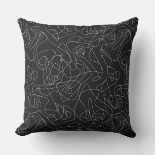Coussin Doodles abstraits blancs sur arrière - plan noir f