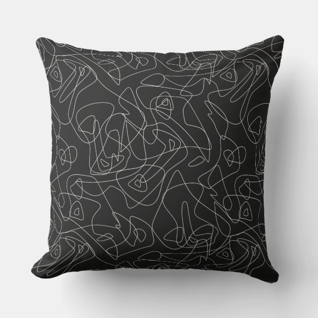Coussin Doodles abstraits blancs sur arrière - plan noir f (Recto)