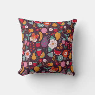 Coussin Doodles de fruits, décoration d'été dessinée à la