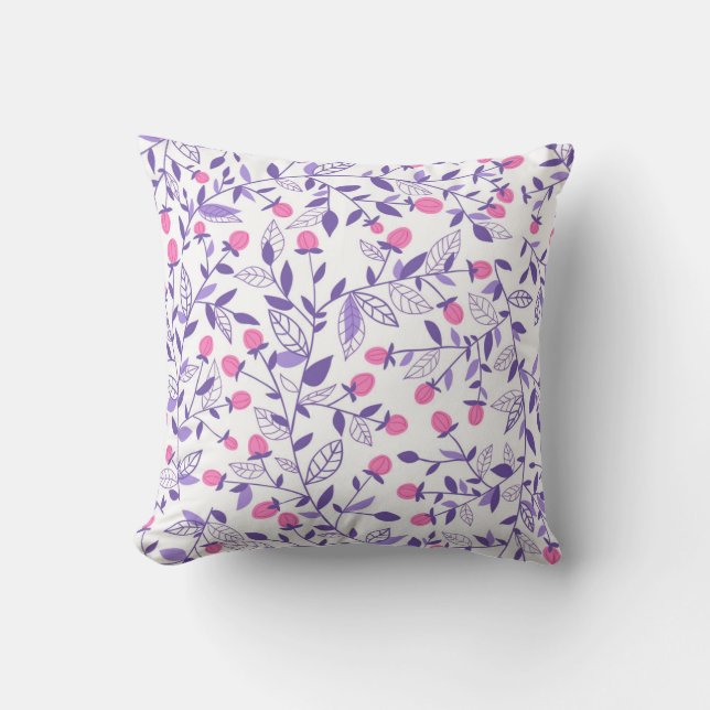 Coussin Doodles floraux rose et violet (Recto)