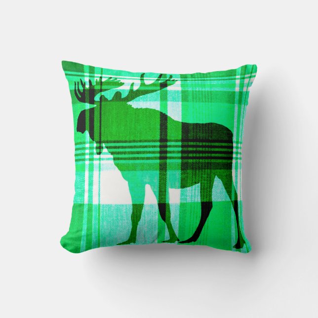 Coussin d'orignal vert rustique (Recto)