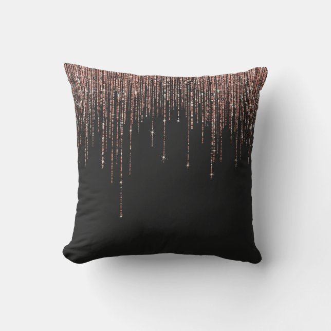 Coussin Dory Rose Noire Gold Sparkly Glitter Fringe (Recto)