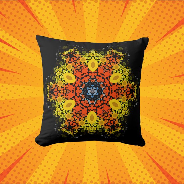 Coussin Dot Mandala Fleur Jaune Orange Bleu (Créateur téléchargé)