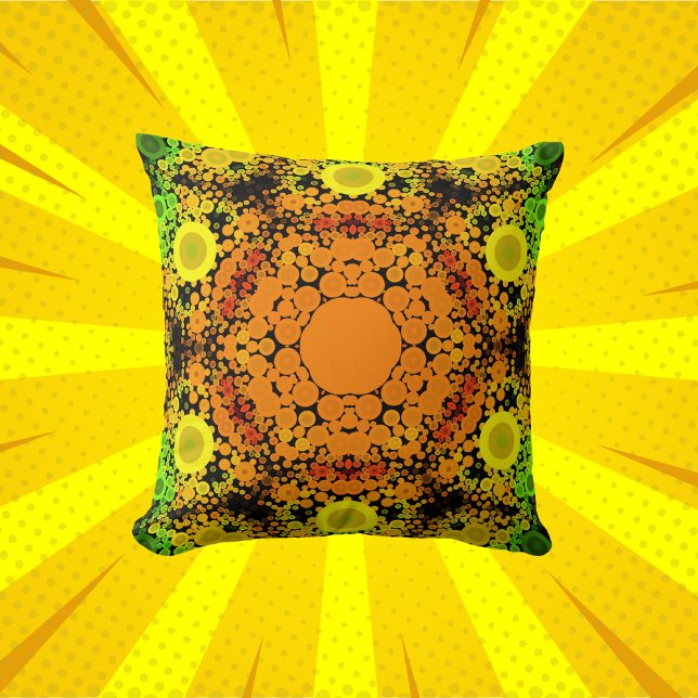 Coussin Dot Mandala Fleur orange jaune et vert (Créateur téléchargé)