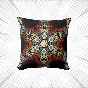 Coussin Dot Mandala Fleur rouge jaune et gris