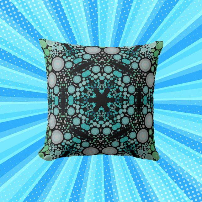 Coussin Dot Mandala Flower bleu vert et gris (Créateur téléchargé)