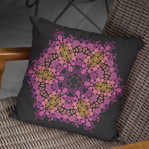 Coussin Dot Mandala Flower rose jaune et noir