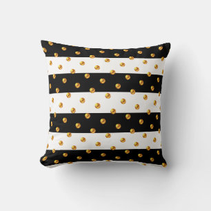 Coussin Dots d'or sur bande noire et blanche