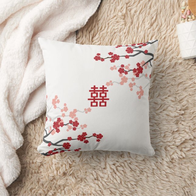 Coussin Double Bonheur Mariage chinois fleurs cerises (Couverture)