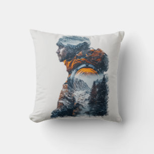 Coussin Double exposition de l'homme vers l'hiver