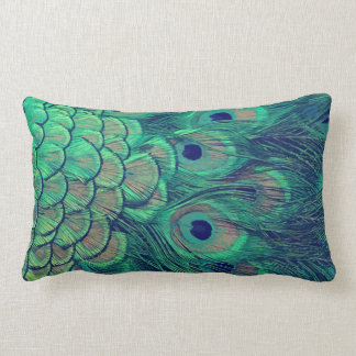 Coussin double face de plume de paon