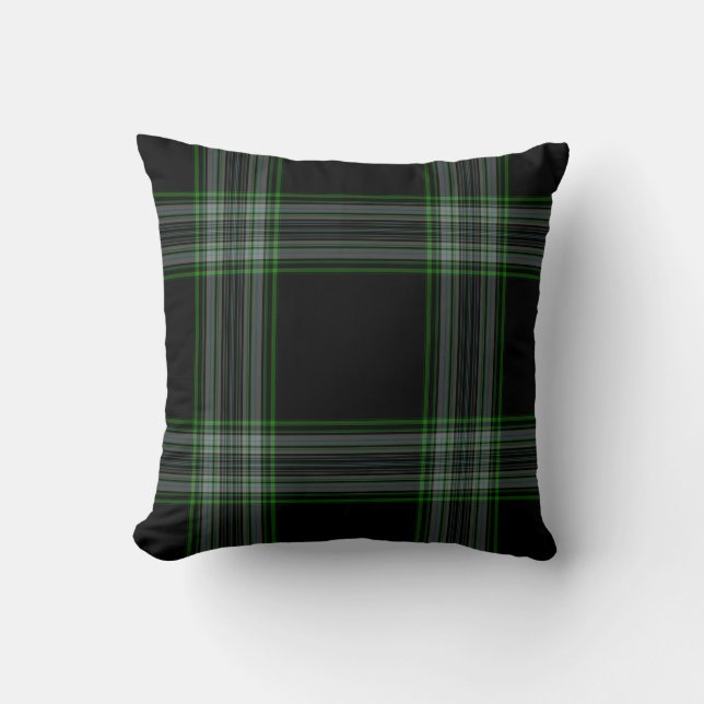 Coussin Double plaid de tartan géant vert noir (Recto)