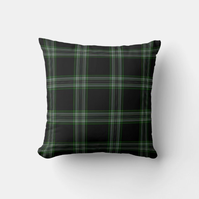Coussin Double plaid de tartan vert noir (Recto)