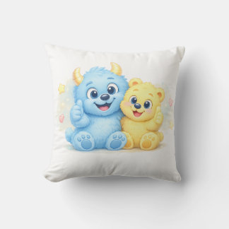 Coussin Douce Monstre Bleu et Jaune Meilleurs Amis