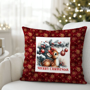 Coussin Douce scène hivernale de bébé faon pour la décorat