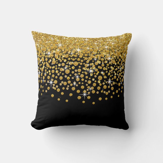 Coussin Douche Confetti Parties scintillant| noir or (Recto)