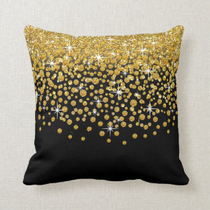 Coussin Douche Confetti Parties scintillant  noir or