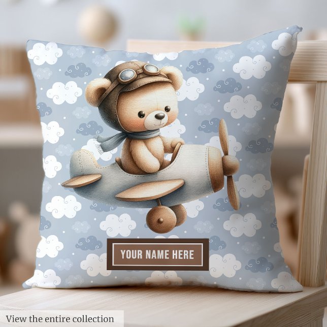 Coussin d'ours en peluche personnalisé pour bébé g (Custom Teddy Bear Pillow for Baby Boy Nursery)
