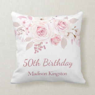 Coussin Doux Blush rose floral 50e anniversaire cadeau de 