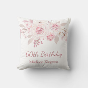 Coussin Doux Blush rose Floral 60e anniversaire de fête ca