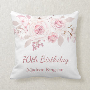 Coussin Doux Blush rose Floral 70e anniversaire de fête ca