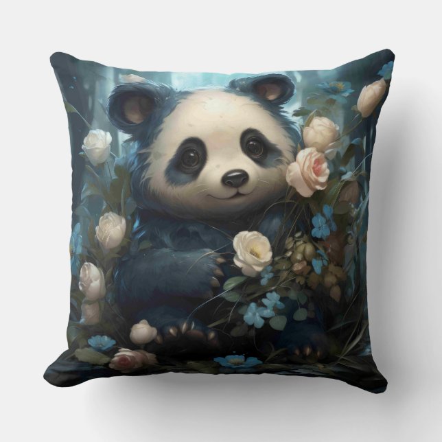 Coussin Doux Ours De Panda Chez Les Roses De La Jungle (Recto)
