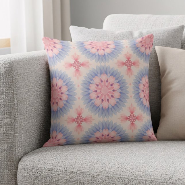 Coussin Doux Pastel bleu rose Floral Motif kaléidoscope (Créateur téléchargé)