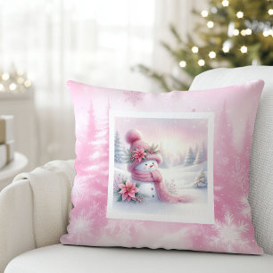 Coussin doux pour enfants Bonhomme de neige rose F