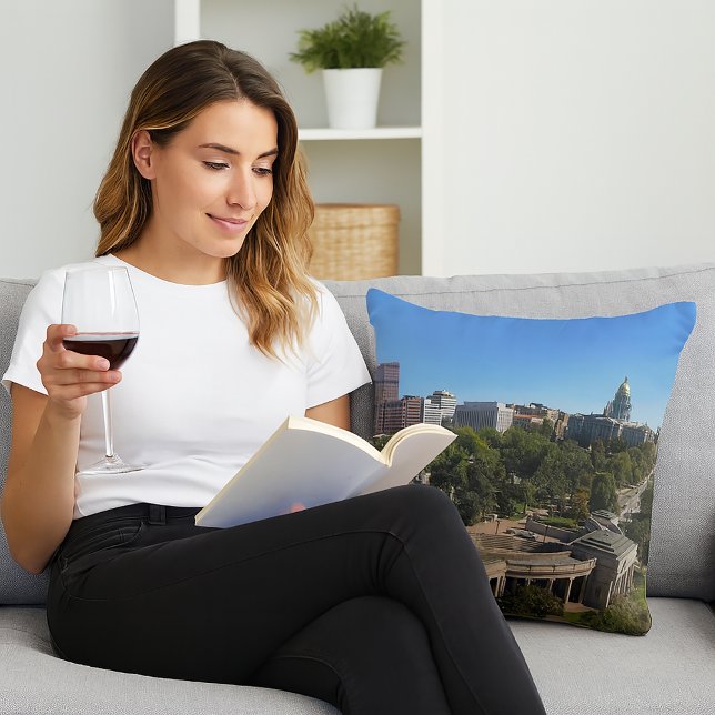 Coussin Downtown Denver with Capitol Building  (A pillow with a photograph of downtown Denver with the state capitol building.)