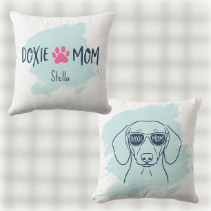 Coussin Doxie Maman Bleu Glacé Pastel Nom Teckel