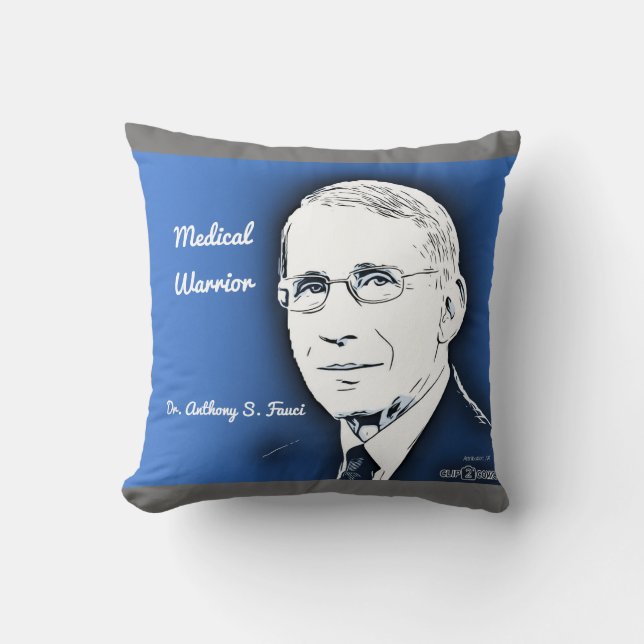 Coussin Dr Fauci, guerrier médical, bleu (Recto)