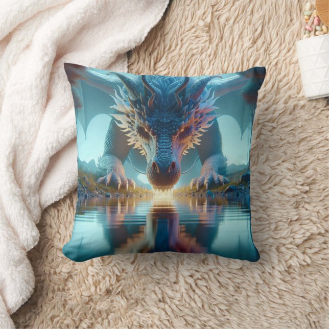 Coussin Dragon Bleu Mystique Reflection dans l'eau (Couverture)