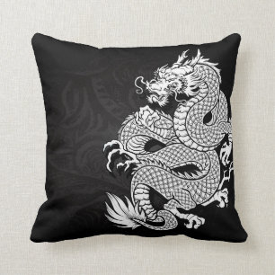 Coussin Dragon chinois blanc et noir