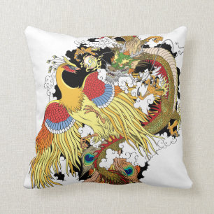 Coussin Dragon chinois et phoenix
