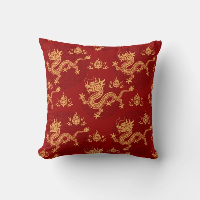 Coussin Dragon chinois motif Année lunaire 2024 (Recto)