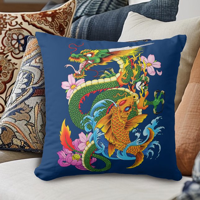 Coussin Dragon chinois vert Koi (Créateur téléchargé)