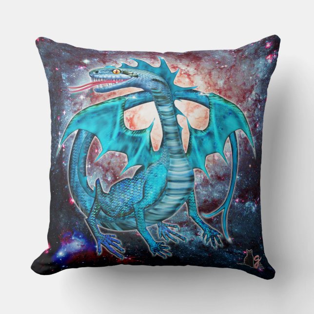 Coussin Dragon cosmique Turquoise (Recto)