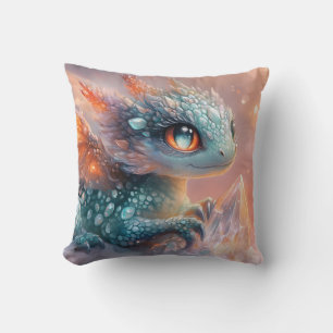 Coussin Dragon de bébé adorable avec Gem de cristal : Art