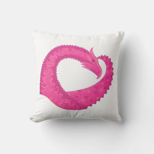 Coussin Dragon de coeur rose chaud sur blanc