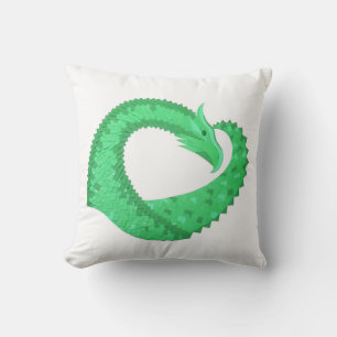 Coussin Dragon de coeur vert sur blanc