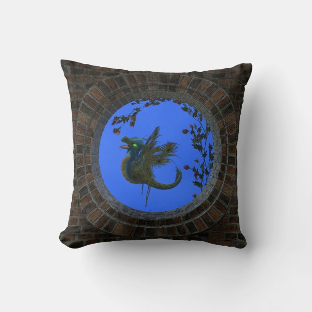Coussin Dragon de fée de paon (Recto)