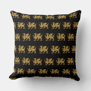 Coussin Dragon d'or noir