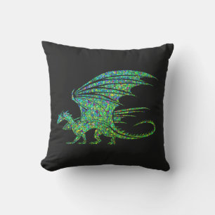 Coussin Dragon Extraordinaire en mosaïque verte
