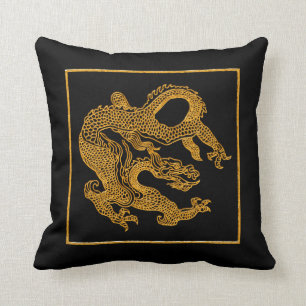 Coussin Dragon oriental d'or 01