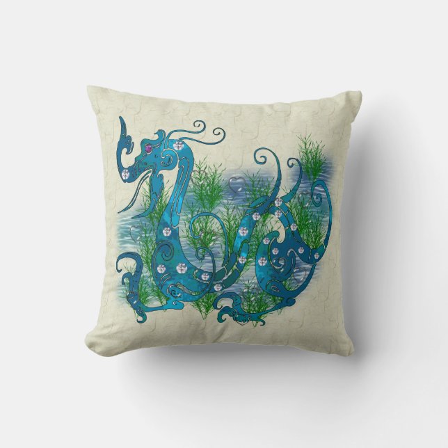 Coussin Dragon orné de bijoux bleu (Recto)