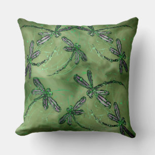 Coussin Dragonflies à ailes violettes sur Vert doux